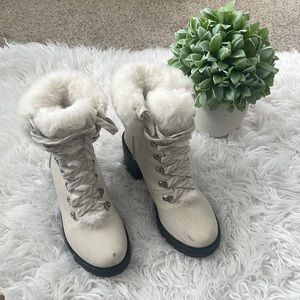 Espirit Ember Chunky Hi Heeled faux fur White Boots
